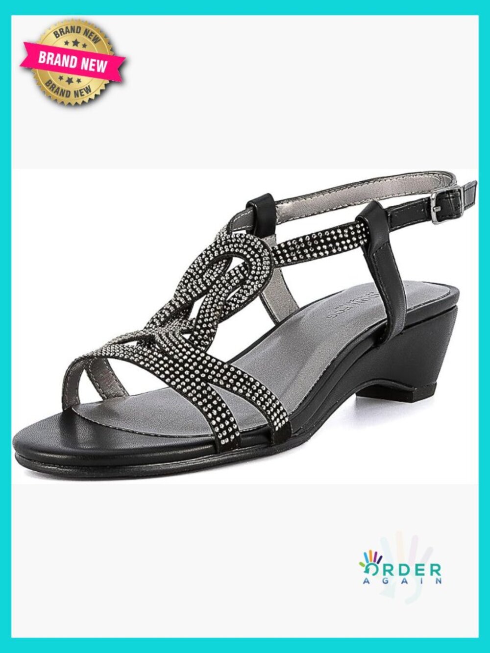 Demi-Wedge Dress Sandals Open Toe Slingback Wedge Heels Rhinestone Glitter
